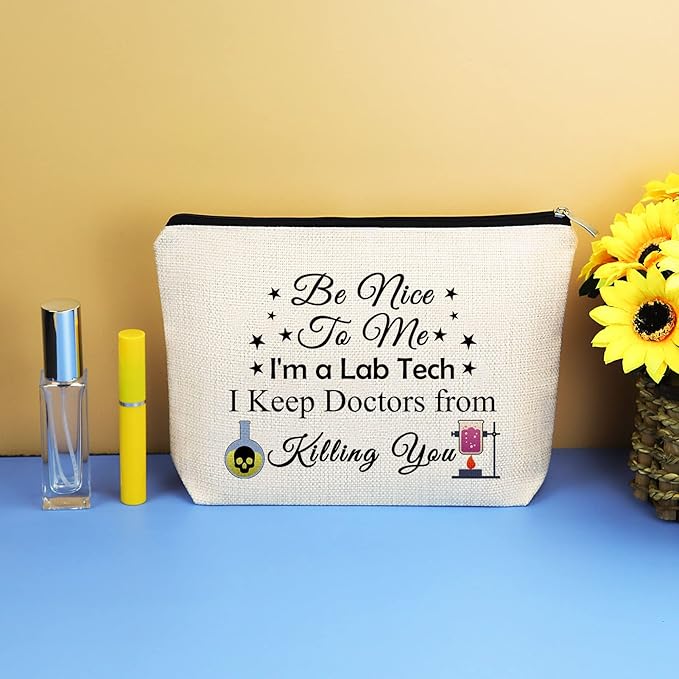 Lab Tech Gift Funny Laboratory Technician Makeup Bag Medical Lab Scientist Gift Cosmetic Bag Science Gifts for Women Nurse Week Gifts for Laboratory Workers Christmas Birthday Present Travel Pouch