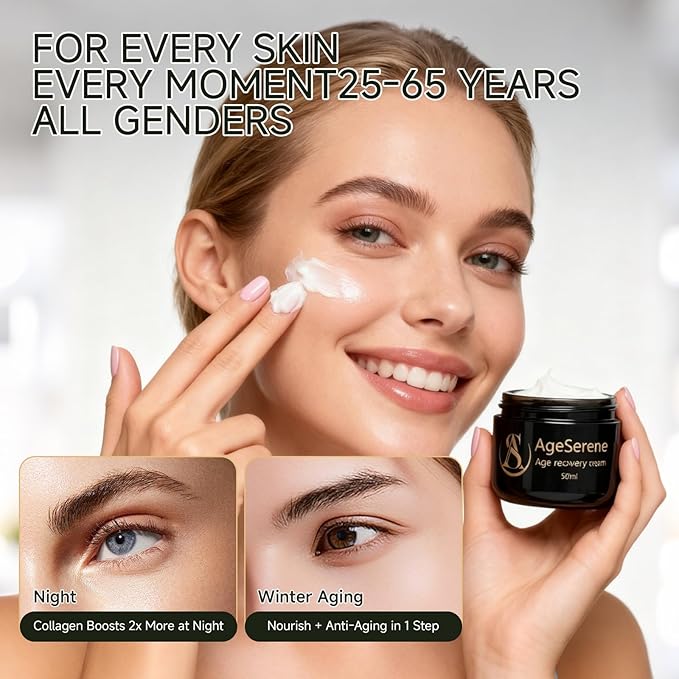 AgeSerene Face Moisturizer for Women, Anti-Aging Night Cream to Reduces Wrinkles and Firms Skin, Boosts Collagen | 48H Hydration, Peptides, Vitamin C & Vit E, Tightening Skin Care