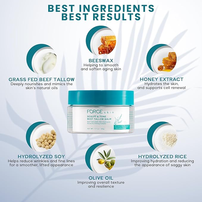 Forge Skin Original Sculpt & Tone Balm Beef Tallow for Skin Women |Grass Fed Beef Tallow and Honey Balm for Face | Under Eye Firming Cream Tightening Lifting Sagging Skin Beef Tallow Moisturizer