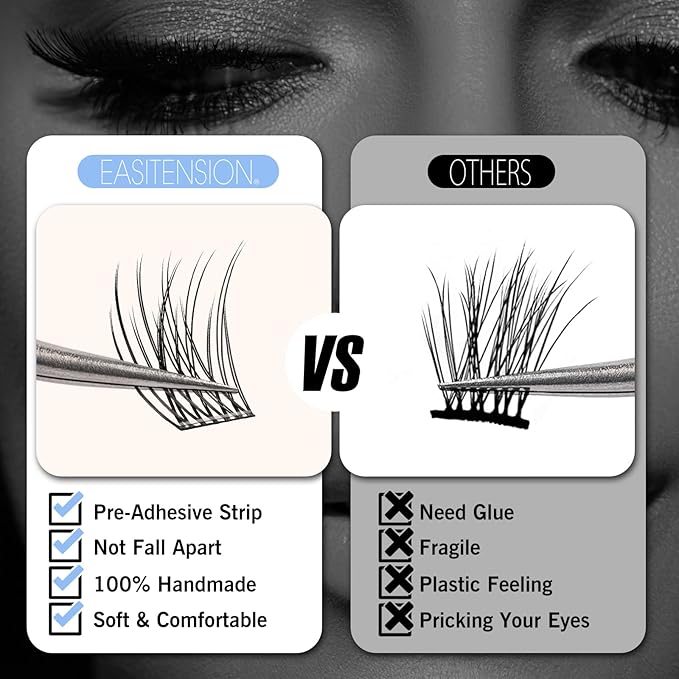 Self Adhesive Eyelashes Upgraded 156 PCS EASITENSION Clusters Kit Lash Clusters DIY Eyelashes Pre Glued No Glue Needed No Remover No residue