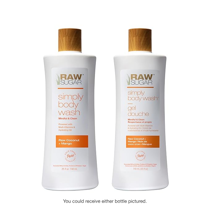 RAW SUGAR Coconut Mango Glow Gentle & Hydrating Body Wash, 20 Fl Oz (Pack of 3), Moisturizing & Brightening Bath & Shower Gel, Vegan, Formulated without SLS/SLES & Parabens
