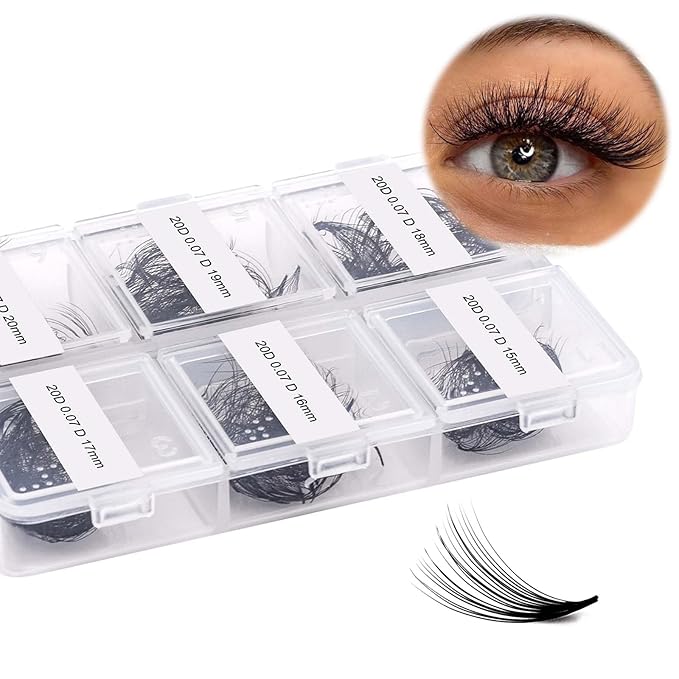 FADLASH Premade Fans Eyelash Extensions 300pcs 20D Premade Lash Fans D Curl Pre Made Fans Lash Extensions Volume Eyelash Extensions Premade Eyelash Fans Loose Fans (20D-07D-15-20mm)