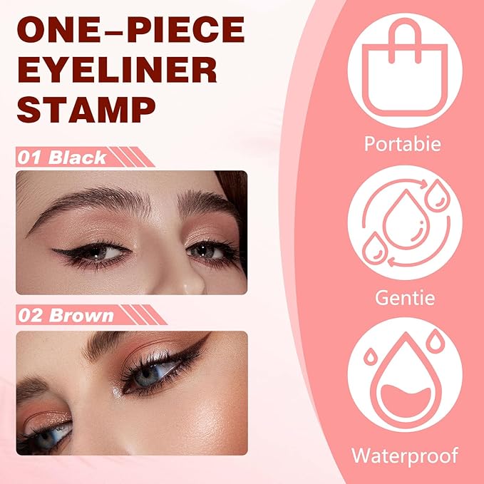 2Pcs Foldable Eyeliner Stamp,One-Piece Eyeliner Stamp Pen,Double-Ended Winged Eyeliners Stamps,Smudge-Proof Waterproof,Quick Shaping Eyeliners Tool for Beginners (2pcs Black)