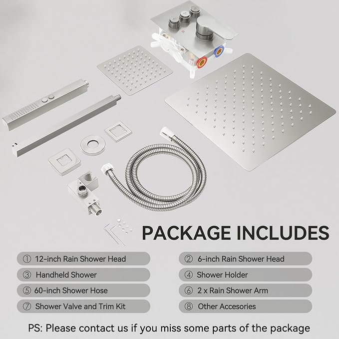Shower System Dual Head,STARBATH 12+6" Rainfall Shower Head and Handheld Spray, Wall Mounted 3 Way Shower Faucet Set with Push Button Pressure Balance Valve and Trim Kit Brushed Nickel