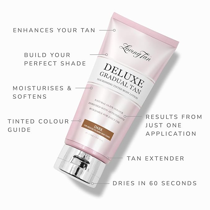 Loving Tan Deluxe Gradual Tan Lotion, Dark- Natural Looking Self Tanner, Professional Strength Sunless Tanner, 7+ Self Tanning Applications per Bottle- Cruelty Free, Naturally Derived DHA- 5.07 Fl Oz