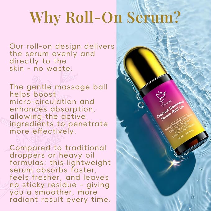 Cyperus Rotundus Serum Roll-On – Ingrown Hair & Razor Bump Treatment, Natural Hair Growth Inhibitor & Smoothing Solution for Sensitive Skin, Non-Greasy Post Hair Removal Care(60ml)
