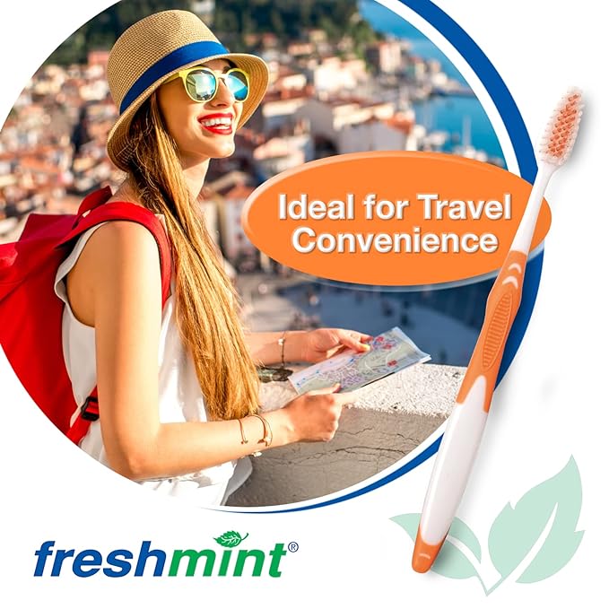 FRESHMINT Individually Wrapped Bulk Premium Toothbrushes (100 Pack), Oversized Easy Grip Handle, Soft Multi Color Nylon Bristles Perfect for Travel, Hotel, Donation. Toothpaste Sold Separately.
