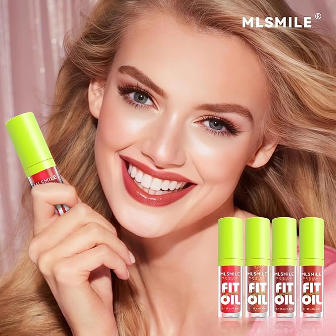 4 Colors Lip Oil Lip Glaze, Soft Brush Head Hydrating Lip Glow Oil,Shiny Transparent Lip Gloss Plumping,Long Lasting Nourishing Non-sticky Fresh Clear Smooth Lip Care -Set B