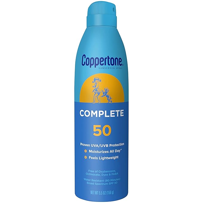 Coppertone Complete Sunscreen Spray SPF 50, Spray Sunscreen for Body, Lightweight, Water Resistant, 5.5 Oz, Pack of 3
