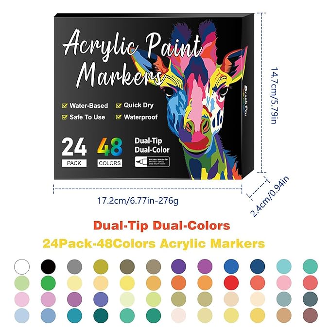 Nail Art Pens 48 Colors Nail Art Pens Set, Nail Art Markers Dual Tip Nail Polish Pens Drawing Painting Pen for Home Salon, Quickly Dry Nail Art Nail Markers DIY Decoration for Women Girls