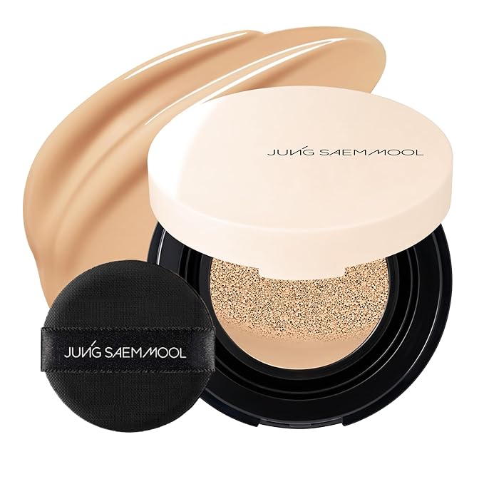 JUNG SAEM MOOL Essential Skin Nuder Cushion | Natural Finish, Buildable Coverage Cushion Foundation by Korean Makeup Artist (Mini, 0.17 Fl Oz), 22W Sand