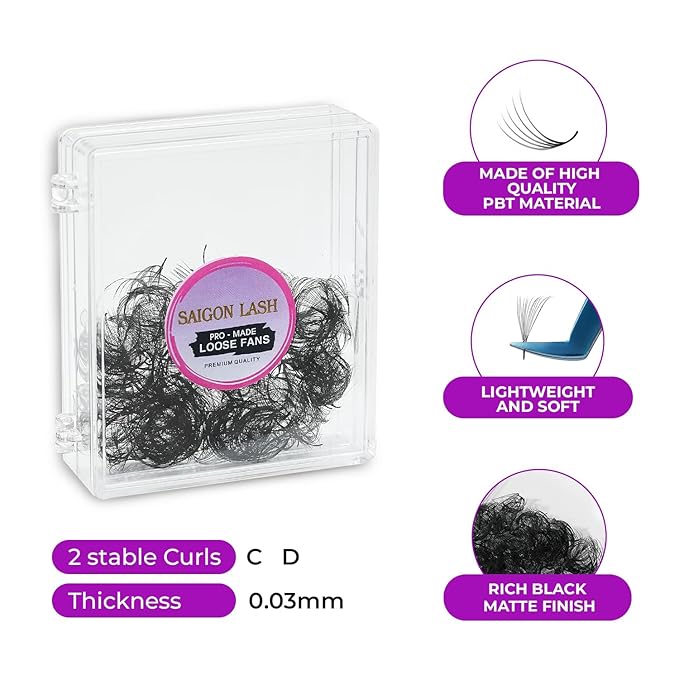 500 pcs Narrow Promade Loose Fans โ 14D Volume 0.07 C Curl, 8โ19โฏmm Mixed Length, Matte Black Handmade Lash Extensions, Thick Wispy Lashes for Pros (Black-C-0.03-17mm)