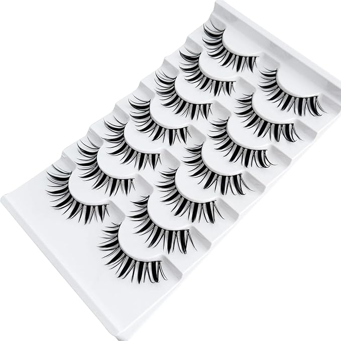 NINGLASH Fairy Lashes Manga Lash False Eyelashes Natural Look Anime Lashes Fake Lashes 16mm Eye Lashes Strips Lashes Wispy False Lashes Clear Band 7 Pairs Pack Spikes Lash