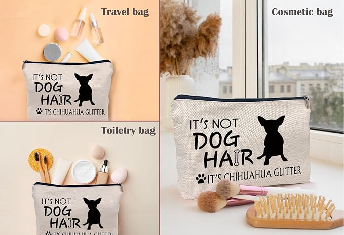 Lacosu It's Not Dog Hair It's Chihuahua Glitter Makeup Bag,Chihuahua Silhouette Funny Dog Cosmetic Makeup Bag for Dog Lovers Women Girls,Dog Owners Gifts,Birthday Valentine's Day Gift Makeup Bag