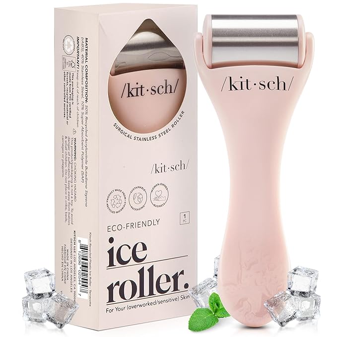 Kitsch Ice Roller for Face – Stainless Steel Ice Face Roller to Reduce Puffiness, Redness & Headaches – Cooling Facial Roller for Skin Care, Irritation Relief & Spa-Like Experience at Home - Pink