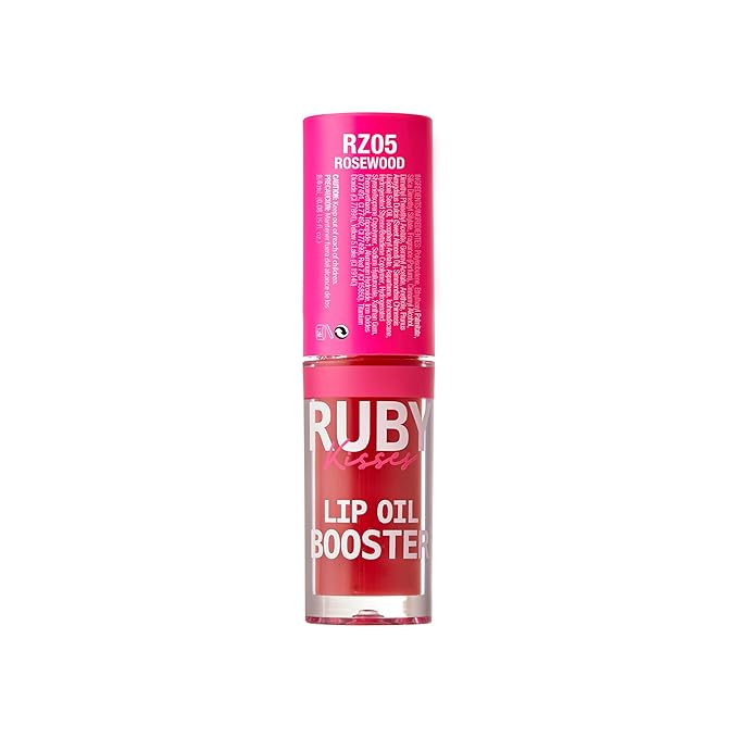 Ruby Kisses Lip Oil Booster, Hydrating Lip Gloss with Nourishing Natural Oil Blend, Jumbo Wand for Easy Application, Non-Sticky Formula (Rosewood)
