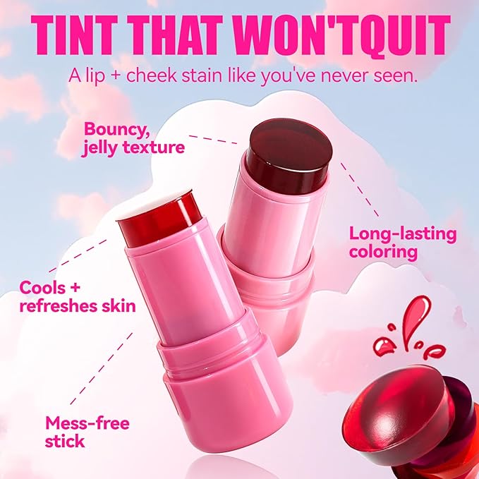Milk Jelly Blush, Cooling Water Milk Jelly Tint, Milk Blush Jelly Sheer Lip & Cheek Stain, Moisturizing, Longlasting, Non-Stick, Buildable Watercolor Vivid Color Jelly Tint Face Makeup, 02