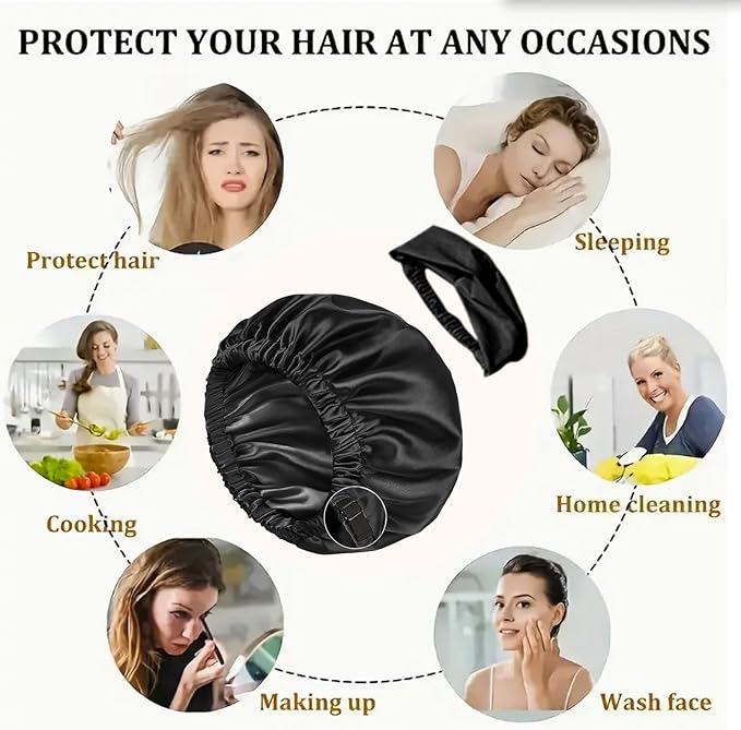 2Pcs Satin Bonnet Silky Bonnets Hair Bonnet For Sleeping Double Layer Curly Hair Sleep Cap Womens Silk Night Hats