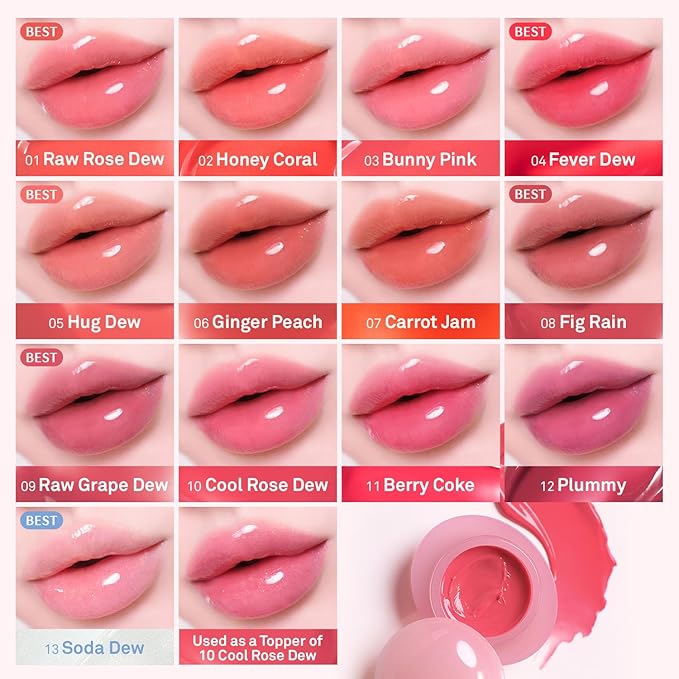 HINCE Raw Glow Dewy Ball - Tinted Lip Balm, Jelly Gloss Glow, Shine and Hydration, Lip & Blush Multiuse, Vegan, 0.12 oz. (13 colors) (RAW GRAPE DEW)