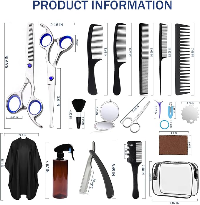 Hair Cutting Scissors Kit,27PCS Professional Stainless-Steel Sharp Barber Professional Hairdressing Shears Set with 6.5 Inch Cutting Scissors,Thinning Shears for Man Woman Adults Kids Home Salon