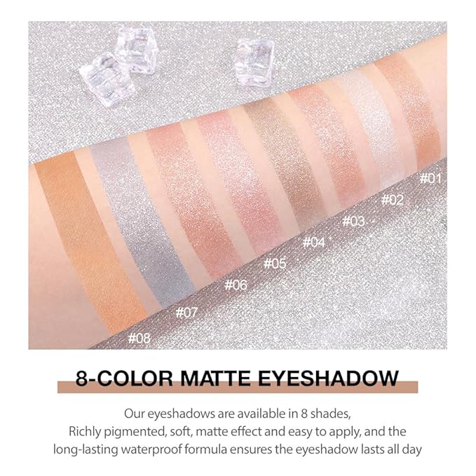 Monochrome Pressed Eyeshadow, Waterproof Neutral Powde Mini Eyeshadow, sombras para ojos, Talc, Paraben & Cruelty Free (H08#Matte Brown)