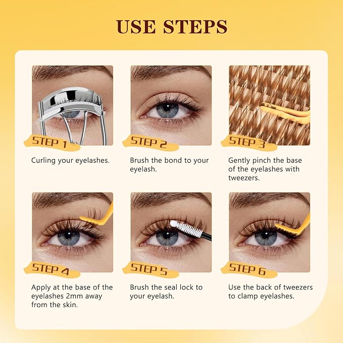 QUEWEL Brown Lash Clusters Kit, 144pcs Wispy-Lash-Clusters Kit Mix10-18mm Wispy Natural Invisible Band Eyelash Clusters Kit for DIY Cluster Eyelash Extensions(Brown Gem 4 Set)