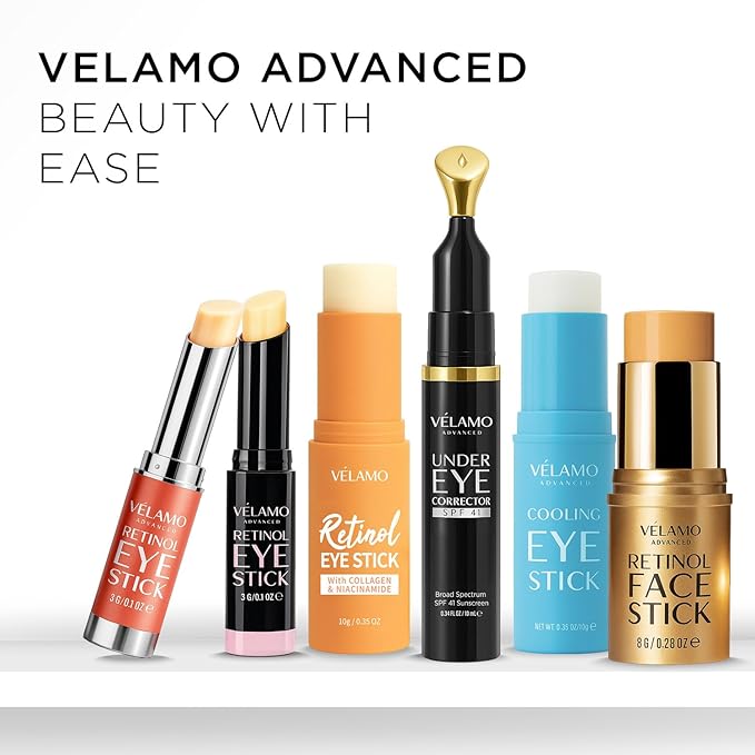 VELAMO ADVANCED Retinol Eye Stick: Plumping & Smoothing Under Eye Balm for Dark Circles, Puffiness & Wrinkles - Made in Korea, Upgraded Formula with Collagen, Niacinamide & Peptides 0.35 OZ/10g 2 Pcs