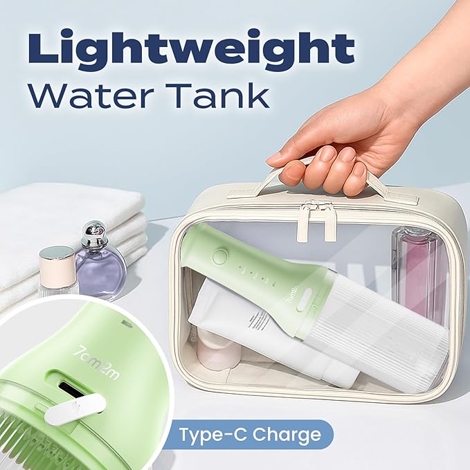 7AM2M Portable Cordless Water Flosser, Oral Irrigator with 3 Modes & 2 Tips, Fast Rechargeable, IPX7 Waterproof, Dental Water Flosser for Travel and Home Use (Light Green)