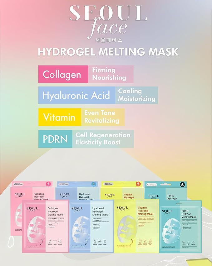 DERMAL Seoul Face PDRN Hydrogel Melting Mask (4 Pack) - 5% Salmon DNA Overnight Regeneration Facial Mask - Skin Barrier Repair & Calming Ritual with Cica & Probiotics - K-Beauty