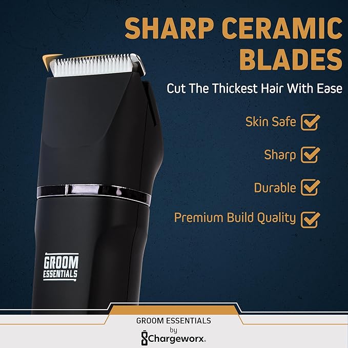 Groom Essentials Electric Shaver for Men with Charging Dock, USB-C Cordless Wet & Dry Full Body Grooming Kit with Beard Trimmer, Nose Trimmer, Trimming Guides