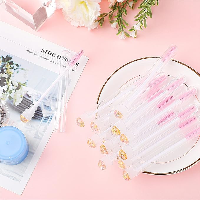 Dming 20pcs Eyelash brush Lash Wand Makeup tool Eyelash Extension supplies Cleaning brush Diamond Mascara foil pink