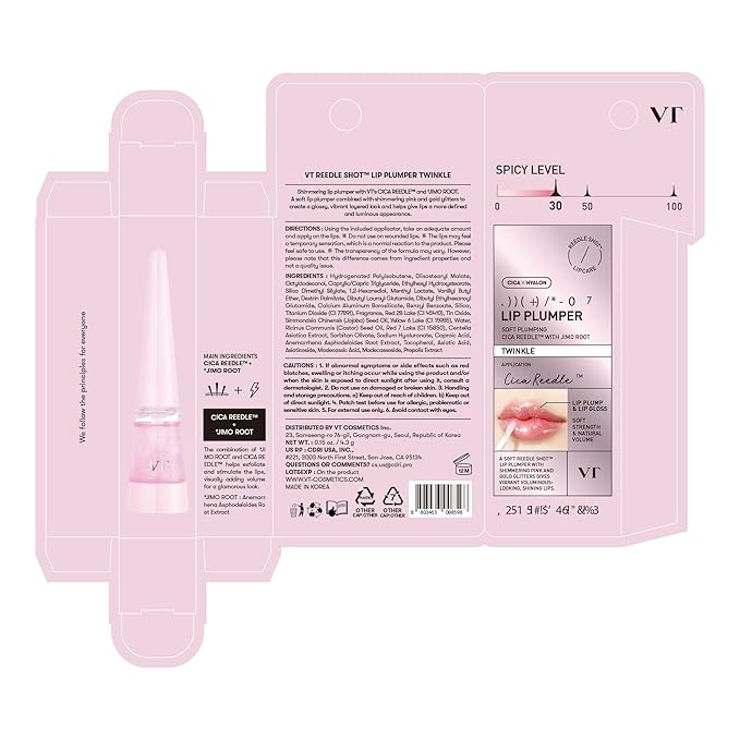 VT COSMETICS Reedle Shot Lip Plumper, Hydrate & Volumize Lip Gloss, Smooth Lip Wrinkles, Korean Lip Plumper, High Shine, Lip Enhancer, Hyaluronic Acid, 0.15 oz. (Twinkle (Glitter))