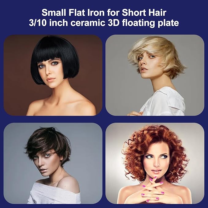Pencil Flat Iron 3/10'' Small Flat Irons for Short Hair,Pixie Cut & Bangs,Hair Straightener for Edge with LED Display,Travel Mini Hair Straightener with Dual Voltage,Auto Shut Off(Black)