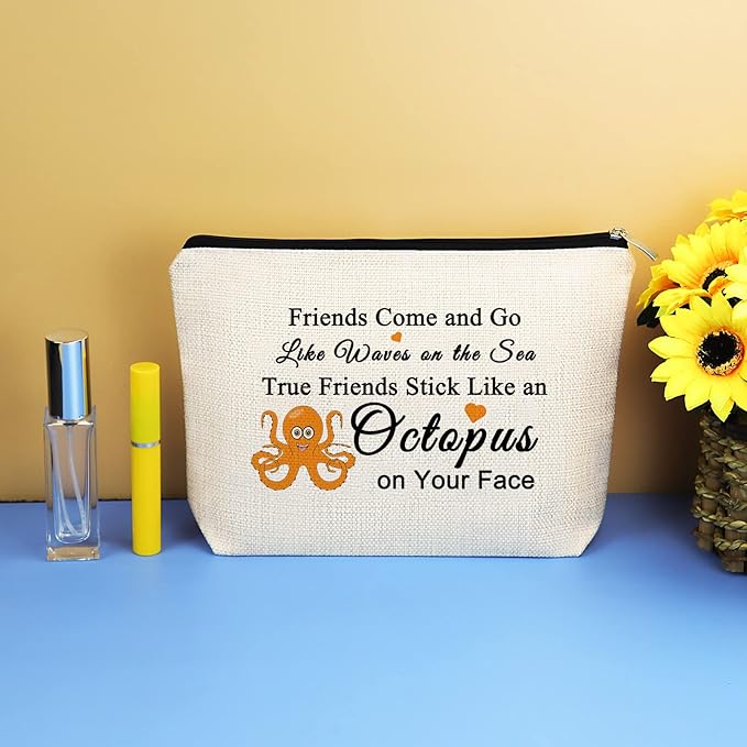 Friendship Makeup Bag Funny Best Friend Gift for Women Octopus Lover Gift for Sister Travel Cosmetic Bag Long Distance Friendship Present Birthday Graduation Present for Best Friends Bestie Sister
