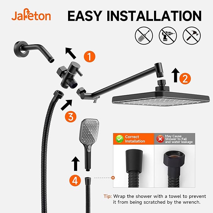 XXL 12.2" Rain Shower Head with Handheld Spray Combo, High Pressure Rainfall Shower Head, Height Adjustable Dual Shower Head, Luxury Waterfall Showerhead Bathroom