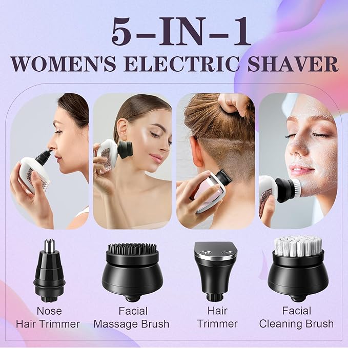 Electric Razors for Women Legs: 5-in-1 Rechargeable Electric Shavers for Body - Waterproof Wet Dry Hair Remover for Lady Face Underarms Public