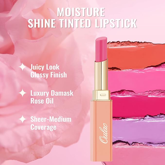 Oulac Glossy Pink Lipstick Set, Moisturizing Lip Stick Glossy Solid Shine Lip Gloss, Sheer Shine Juicy Finish, Lightweight and Hydrating Formula for Dry Lip Care, Vegan G20+22+26
