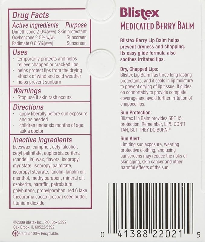 Blistex Medicated Berry Lip Balm, 3