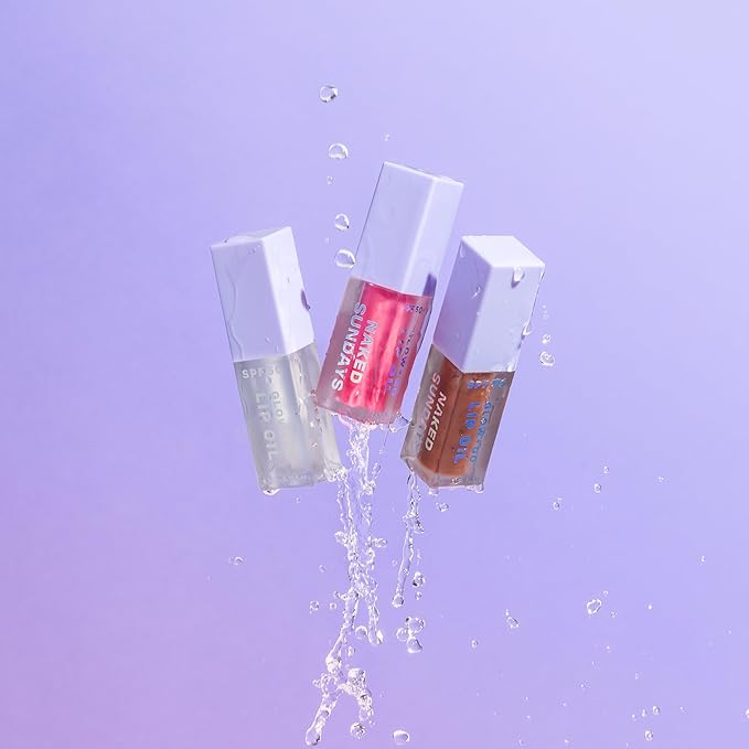 Naked Sundays SPF50 Go & Glow LIP OIL Trio - Hydrating Lightweight Lip Gloss with SPF Protection for Soft & Glossy Lips, Non-Sticky, Vegan (Watermelon