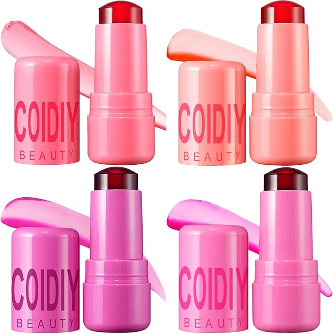 4PCS Milk Cooling Water Jelly Tint, Jelly Tint, Makeup Jelly Blush Stick, Vegan, Milk Jelly Blush, Multi-Use Cheek and Lip Stain, Cruelty Free, Blush Stick for Cheeks and Lips with Gift
