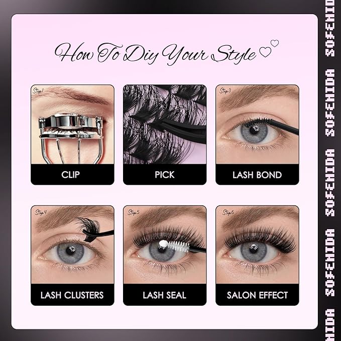 Lash Clusters Kit 80D Lash Clusters Kit 10-18mm Volume Eyelash Clusters D Curly Cluster Eyelash Extensions 3D Wispy Lashes Cluster DIY Lash Extension Kit(80D-10-18MIX Thick Kit)