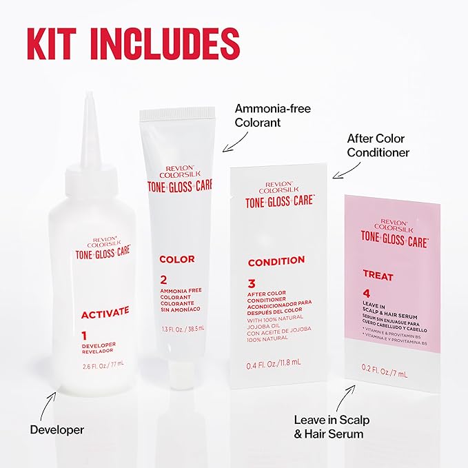 Revlon ColorSilk Tone + Gloss + Care Demi Permanent Hair Color, Dye Kit with Leave-In Scalp and Haircare Serum, 2x Shinier, 4x Stronger, 3 Brown Black, 4.5 fl oz