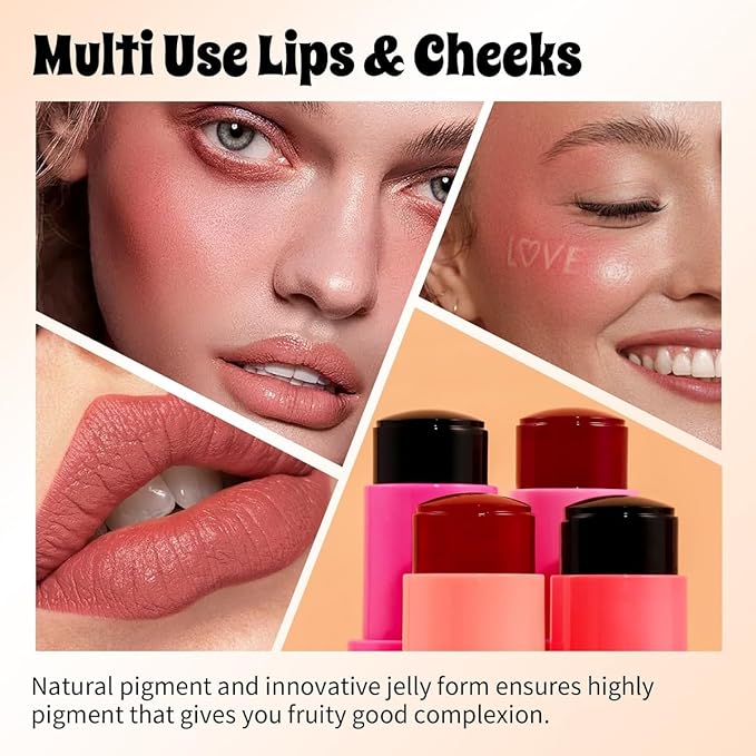 4 Pcs Milk Jelly Blush Stick,Buildable Watercolor Finish Free.(4 Color)