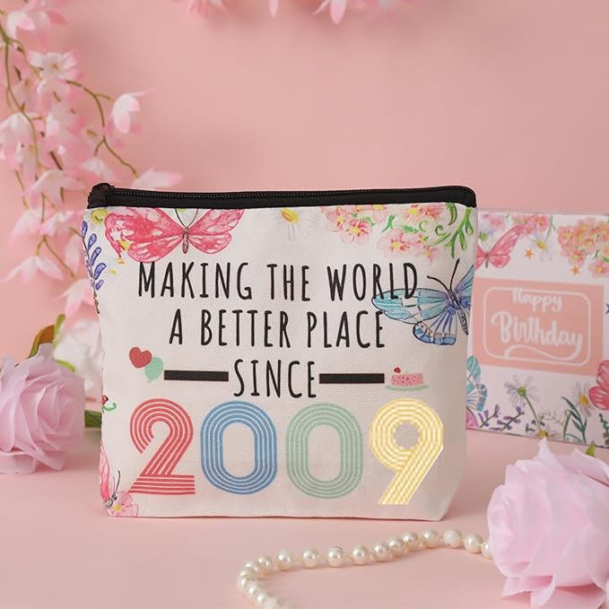 Sweet 16 Gifts for Girls, 16 Year Old Girl Birthday Gifts Makeup Bag 2009, Sweet 16 Birthday Decorations Cosmetic Bags for Girls,2009 Makeup Pouch gifts for 13 year old girl,Sister, Daughter, Niece