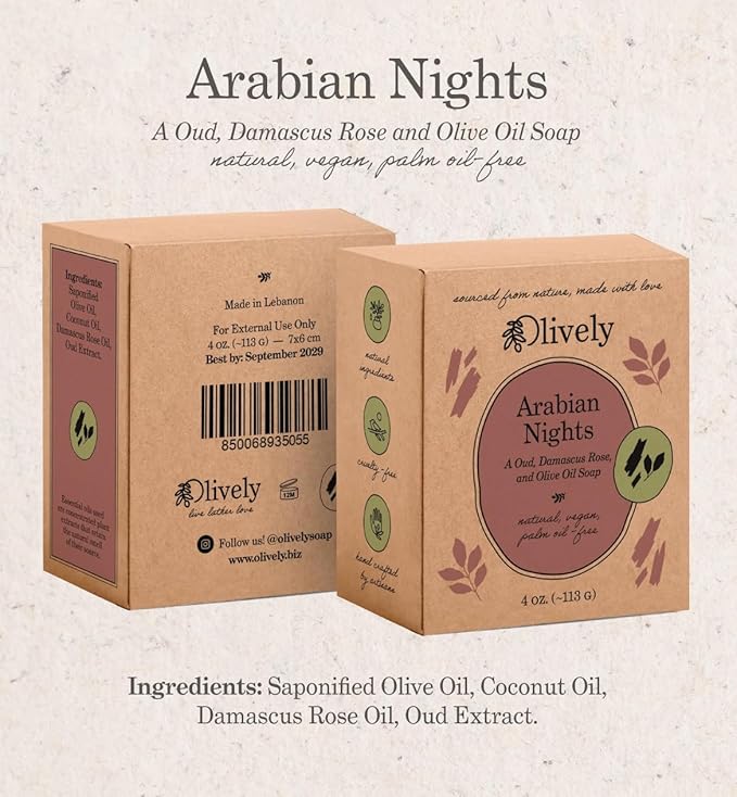 Arabian Nights Rosewood - Cold Process - Vegan Beauty Bar - Warm Oud, Damascus Rose, and Olive Oil, Palm Oil-Free, 4 oz
