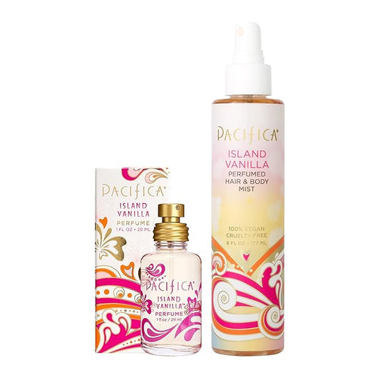 Pacifica Island Vanilla Spray Perfume & Hair and Body Mist Set – Tahitian Vanilla Clean Fragrance Duo, Essential Oil Blend, Alcohol-Free Hair/Body Mist Clean Beauty 100% Vegan & Cruelty-Free
