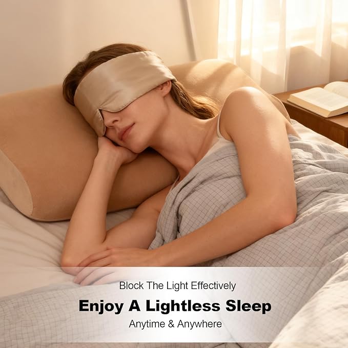Fzxdfg Natural Silk Sleep Mask Blackout Adjustable Band Eye Masks for Travel Office Side Sleeper Women Large Size Silk Sleeping Mask Man