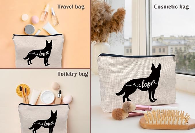 Lacosu Love German Shepherd Makeup Bag, German Shepherd Silhouette Funny Cosmetic Makeup Bag for Dog Lovers, Women & Girls, Gifts for Dog Owners, Birthday & Valentine's Day
