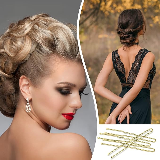 100PCS 2.4Inch U Shaped Hair Pins,Gold Bobby Pins for All Hair Types,Hair Pins for Women,Pain-Free U Pins for Buns With Box(Gold)