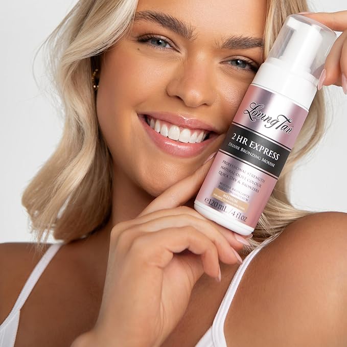 Loving Tan 2 HR Express Mousse, Medium - Streak Free, Natural looking, Professional Strength Sunless Tanner - Up to 5 Self Tan Applications per Bottle, Cruelty Free, Naturally Derived DHA - 4 FL Oz